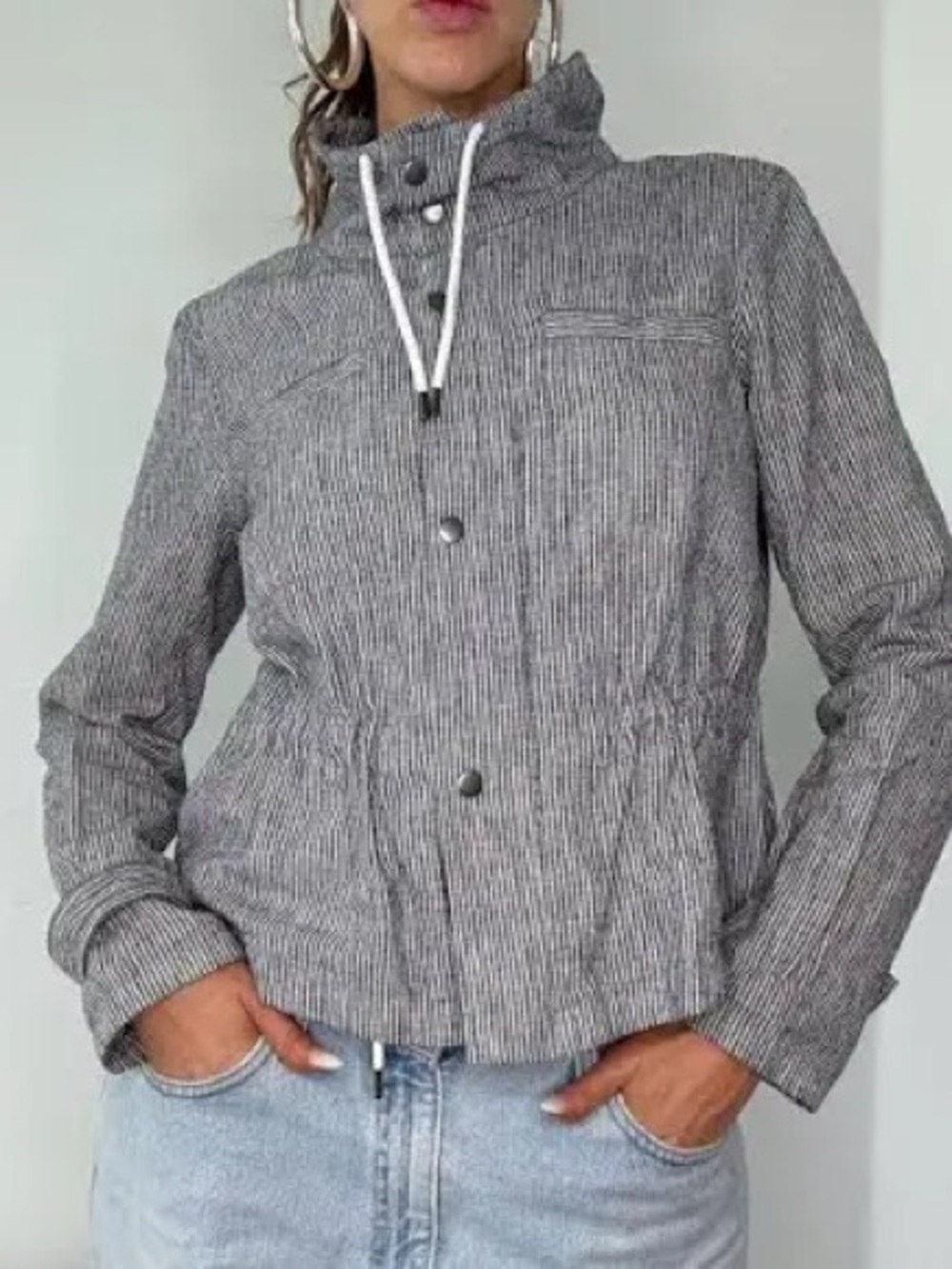 Loft Navy and White Striped Linen Blend Jacket size PS